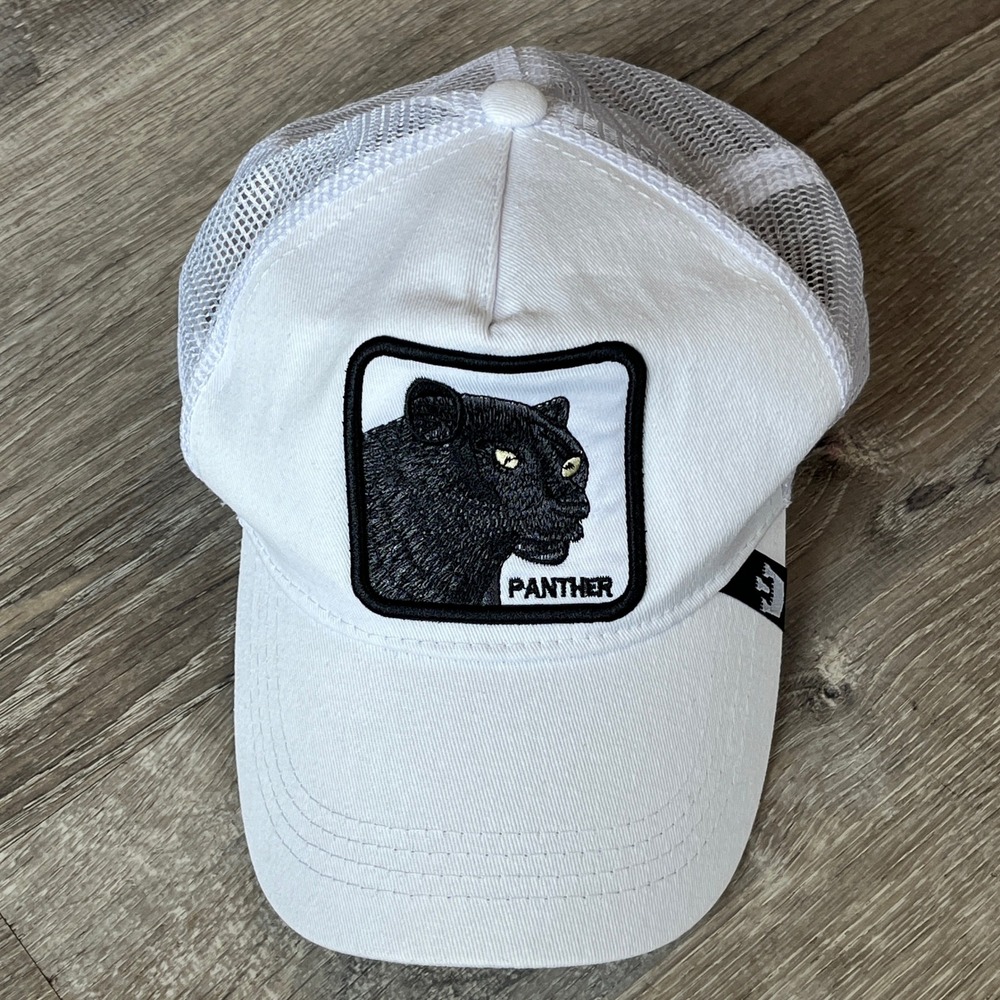 Goorin Bros Animal Farm Panther Trucker Hat White Snapback Mesh Cap